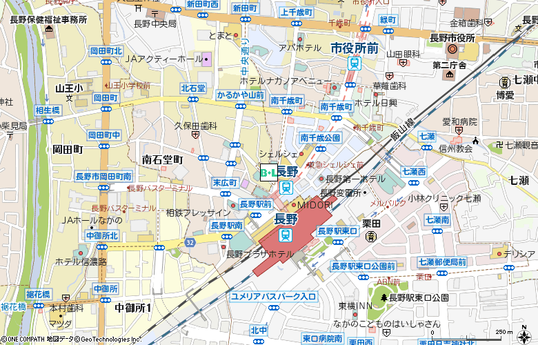 アイシティ　ながの東急店付近の地図